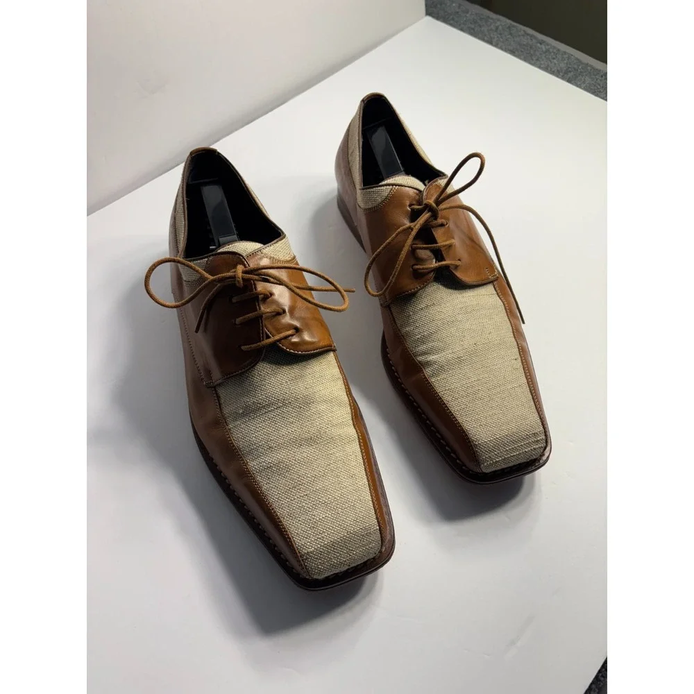 Bachrach Oxford Dress Shoes‎ Men's US 10M Brown Tan Leather Square Toe Lace Up